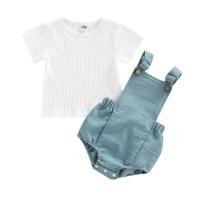 ราคา Peter Magic 2Pcs Baby Boy Girls Suit Ribbed Short Sleeve T-Shirt Tops + Straps Romper Outfits Set (28103032942)