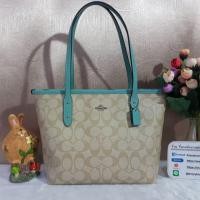 ราคา COACH F29500 MINI CITY ZIP TOTE IN SIGNATURE CANVAS COLOR : SILVER/AQUAMARINE (1354538108)