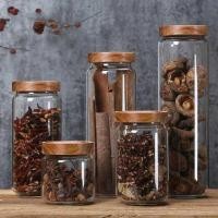 ราคา C 1Pcs Wood Lid Orgnizer Glass Airtight Canister Kitchen Storage Bottles Jar Sealed Food Container (47211088891)