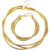 ราคา YBMYCM Chunky Gold-plated Silver Jewelry Set Multi Strands Stainless Steel Choker Necklace Bracelet Set for Women (46061511283)