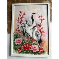 ราคา ภาพมงคลเสริมโชคลาภ ภาะวาดนกกระเรียนคู่ ขนาด A3/29.7x42 cm พร้อมกรอบกระจก แขวนได้ตั้งได้ เป็นภาพวาดสีน้ำ กระดาษร้อยปอนด์ (43457819218)