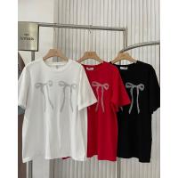 ราคา เสื้อยืดคอกลมรีดเพชรโบว์คู่ งานป้าย lt’me basic (29720206795)