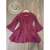 ราคา จั้มสูทขาสั้น ลายเชอรี่ สีแดงเลือดหมู (9436827705)