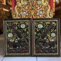 ราคา แผ่นไม้แกะสลัก ไม้แกะสลัก ฉลุลายช้าง ขนาด 39x54 cm.ตกแต่งด้วยกระจกสี สีสัน สวยงาม กรอบรูปช้าง งานฝีมือ (22565541860)