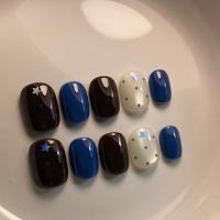 ราคา Sapphire Blue Short Hand-Painted Wear Nails ins Natural Cats Eye Polka Dot Star Nails Patch (48560069104)