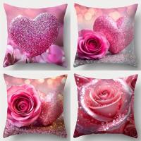 ราคา ปลอกหมอนลายดอกไม้หัวใจแวววาวและดอกกุหลาบสีชมพู ปลอกหมอนอิงตกแต่งโซฟาห้องนอนพร้อมซิปปลอกหมอนอิงแบบนุ่ม (53760535910)