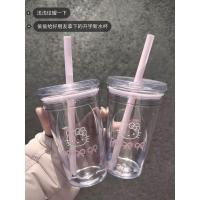 ราคา ถ้วยฟางคิตตี้สีชมพูการ์ตูนสาวน่ารักหัวใจความจุขนาดใหญ่ถ้วยน้ําพลาสติกใส (54312316666)