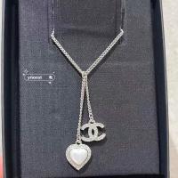 ราคา ของแท้ CHANEL 23B ใหม่สีเงินรัก rhinestone CC จี้สร้อยคอโซ่ (48758590844)