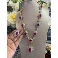 ราคา พร้อมส่ง ชุดเซทเครื่องประดับงานเพชรล้อม ฝังพลอยทับทิม เต็มเซท (จี้พร้อทสร้อยคอข้อมือต่างหู) (56609525819)