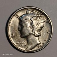 ราคา เหรียญ 10 เซนต์ อเมริกา เนื้อเงิน ปีเก่า 1944 D หายาก (1944 D US Mercury Dime) (29901519172)