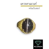 ราคา แหวนพลอยตาแมวแท้ พร้อมใบเซอร์ พลอยดำหายาก เสริมอำนาจ บารมีเข้มขลัง สายมูห้ามพลาด (56561496009)