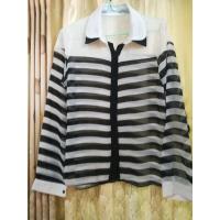 ราคา เสื้อเชิ้ตแขนยาวผ้าชีฟองแบบบางลายทางสีดำขาวกระดุมหน้าใช้งานได้อกได้36ความยาว23รอบแขน15 (13175715420)