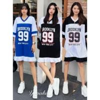 ราคา มินิเดรสคอวีแขนสั้นทูโทนทรงปล่อย เพิ่มดีเทลแต่งระบายที่ชายเดรส (54602141512)