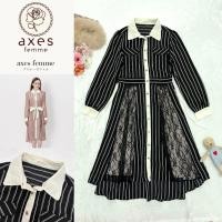 ราคา เดรสแขนยาว ลายตรงสีดำ ผ้า Polyester กระดุมหน้า เอวสม็อค มีผ้าคาดเอว มีซับใน (27643020456)