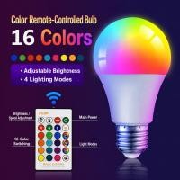 ราคา หลอดไฟเปลี่ยนสีได้ RGB LED 16 สีหรี่แสงได้พร้อมรีโมทคอนโทรลสําหรับตกแต่งห้องนอนปาร์ตี้โคมไฟบรรยากาศ E27 หลอดไฟ (54663050494)