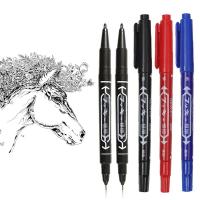 ราคา 6 ชิ้นถาวรกันน้ํา Double-ended MARKER ปากกา 0.5 มม.-1 มม.Fine Point Nib MARKER ปากกาสีแดงสีดําหมึกสีฟ้า (56650333590)