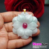 ราคา จี้หยกพม่า รูปดอกไม้ Type A ประดับทับทิมแท้ 3.5 กะรัต ห่วงจี้ทองคำแท้ 18K (54412510355)