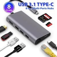 ราคา Type C 8 in 1 Multi Port Splitter Adapter USB C Hub Aluminium Hub To HDMI Male 4K Video To Ethernet (25074291859)