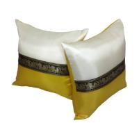 ราคา (เฉพาะปลอก) ชุดปลอกหมอน 2 ชิ้น สไตล์ลายคาดช้างไทย สีเหลือง (Thai Twin Pillow Cover) (20439606170)