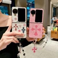 ราคา เคสโทรศัพท์แบบพับได้สําหรับ Oppo Find N2 N3 Flip Leather Plated Pink Cross Bracelet เคสโทรศัพท์ TPU แบบแข็ง (50902805697)