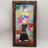 ราคา ภาพวาดล้านนา กรอบรูปไม้สัก (เพ้นท์) แขวนผนัง กรอบไม้ตามธรรมชาติ (22205588071)