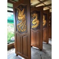ราคา ประตูไม้สักทองแท้ ลายมังกร ลายหงส์พร้อมทำสี ส่งฟรี!!! (19457469358)