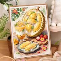 ราคา ภาพทุเรียนชุดปักครอสติชเส้นด้าย 9CT Cross stitch (ปัก4 เส้น) ครอสติชผ้าพิมพ์ลายงานฝีมือ งานเย็บ...ขนาด75*100CM มี66 สี (54310350407)