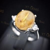 ราคา แหวนแก้วไหมทอง ข้างเพชร แหวนเงินแท้ ชุบทองคำขาว แก้วไหมทองแท้ YTG-11671 (44510859990)