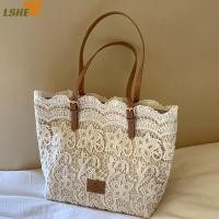 ราคา [LSHE] ผู้หญิงลูกไม้สีขาวดอกไม้เย็บปักถักร้อย Tote ฤดูร้อนริมทะเลท่องเที่ยววันหยุดกระเป๋าชายหาดไหล่ Retro กระเป๋าถือใหม่ (52762267929)
