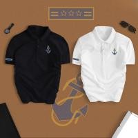 ราคา เสื้อโปโลผู้ชายลายสมอเรือ สไตล์นาวิกโยธิน สีดำและสีขาว (46311849457)