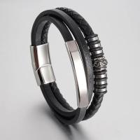 ราคา New Men Jewelry Genuine Multilayer Leather Bracelets Stainless Steel Magnetic Clasp Trendy Black Brown Rope Chain for Gi (55550235213)