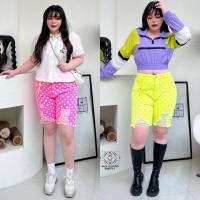 ราคา กางเกงยีนส์3ส่วน เอวสูง สกรีนลายจุดทั้งตัว เเต่งขาดๆเซอร์ๆ 2XL-6XL (18375253371)
