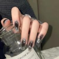 ราคา (กล่องเล็บปลอม) Dark Spice Girls ins Wind Blush Nail Silver Moon Star Nail Patch เล็บปลอมขนาดกลางยาวบัลเล่ต์เล็บ (55651033817)