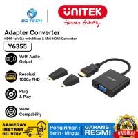 ราคา HDMI เป็น VGA CONVERTER พร้อมอะแดปเตอร์ MICRO และ MINI HDMI UNITEK Y6355 Y-6355 ดั้งเดิม (55710809075)