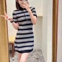 ราคา DUU6 Maje 2025Spring new fashion casual wear POLO Contrast color striped waist-cinching slim-fit short knit dress (48862664345)