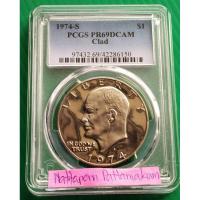 ราคา ตลับเกรด PCGS PR69DCAM Clad One Dollar Eisenhower ปี 1974 -S (21282309608)