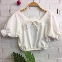 ราคา เสื้อครอปผ้าฝ้ายลินิน จั๊มเอว แขนจั๊ม ผูกโบว์❤️32-34 (6919024717)