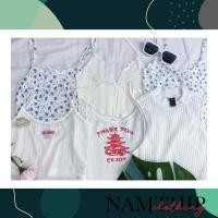 ราคา เสื้อสายเดี่ยวลายดอกไม้ เสื้อสีขาวสายเดี่ยว เสื้อครอปสีขาว (8273106703)