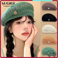 ราคา SUGIGI Hollowed Out Beret หมวก,สีสดสไตล์ญี่ปุ่นสานจิตรกรหมวก,แฟชั่นบางโครเชต์ถัก Vintage Elegant Beach หมวกผู้หญิงสาว (50213164688)