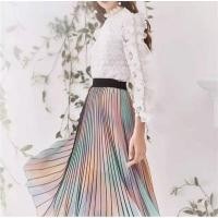ราคา กระโปรงยาวอัดพลีทสีรุ้งพาสเทลfreesize (8211452677)