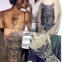 ราคา ⚡Tattoo sticker สติ๊กเกอร์รอยสัก Owl Deer#16 (22783682985)