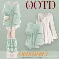 ราคา สไตล์ Chanelชุดเซท2ชิ้นเสื้อสเวตเตอร์เปิดไหล่+เดรสแขนยาว✔⭐️สไตล์วินเทจ กระดุมหน้าแฟชั่นสไตล์เกาหลี งานสวย M-3XL (29589159130)
