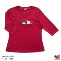 ราคา แตงโม (SUIKA) เสื้อยืดคอวีแขนสามส่วน ปักลายแมว ( E.V3-010 ) (21586501222)