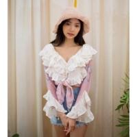 ราคา เสื้อผูกเอว ผ้าชีฟองสีหวานพาสเทล เพิ่มดีเทลน่ารักตรงช่วงอกและปลายแขนระบายชั้นๆ ป้ายมาการอง (6407918535)