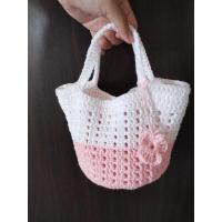ราคา กระเป๋าถักไหมพรมสีชมพู-ขาว/กระเป๋าถักโครเชต์น่ารักๆ (12654796520)