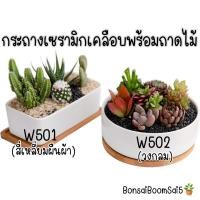 ราคา (W501-W502) กระถางเซรามิกเคลือบ กระถางไม้จิ๋ว สำหรับจัดสวนถาด ใส่แคตตัส แบบสี่เหลี่ยมผืนผ้า ทรงวงกลมใหญ่ (22865926381)