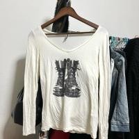 ราคา เสื้อ y2k สีขาวครีม แต่งลายกากเพชรใส่ปาดข้างเดียวได้ มือสอง (29943984735)