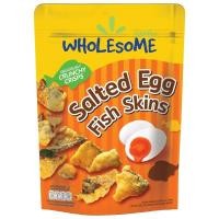 ราคา โฮลซัมหนังปลาทอดกรอบรสไข่เค็ม 145กรัม Wholesome Salted Egg Fish Skins 145g. [หมายเลขบาร์โค้ด 8858945530388] (47662747743)
