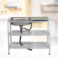 ราคา Vliving ซิ้งค์ล้างจาน อ่างล้างจาน สแตนเลส 3 ชั้น 100cm สะดือตะกร้าใหญ่ (1549451889)