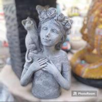 ราคา กระถางต้นไม้สาวสวยกับแมว กระถางตกแต่งสวน งานปูนปั้น สวนวินเทจ กระถางปูนปั้น (28002045833)